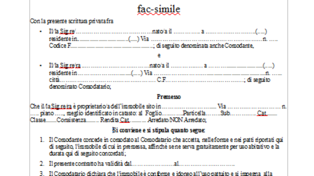 Comodato d’uso gratuito: Come funziona e Fac-simile da scaricare.