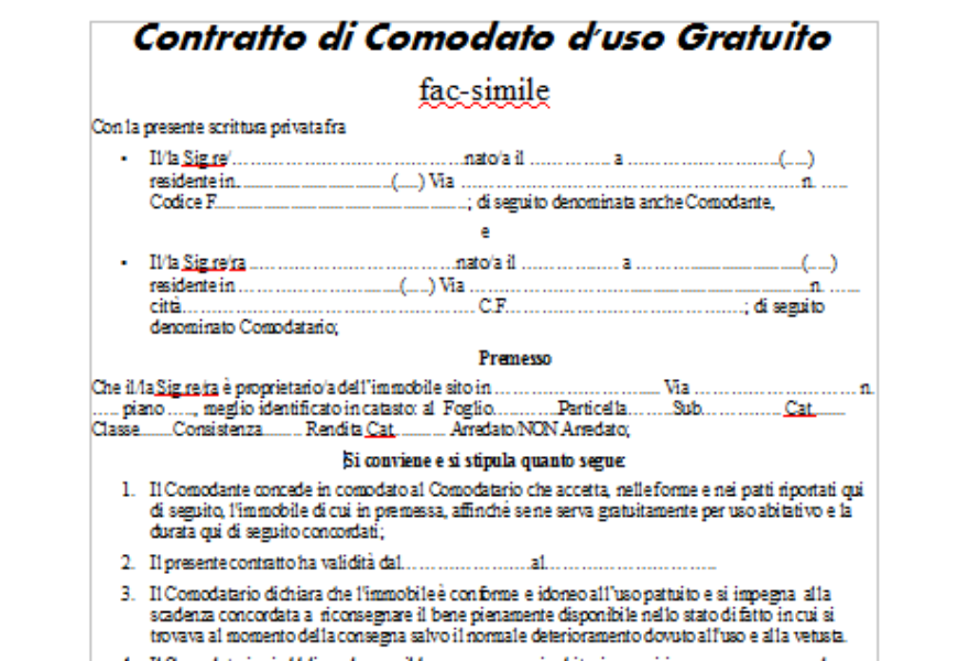 Comodato d’uso gratuito: Come funziona e Fac-simile da scaricare.