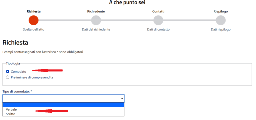 Registrazione del comodato online: Facile in 8 punti. 4 reg. comodato 1